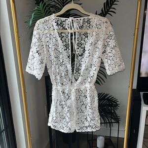 Elegant crème lace swimsuit coverup romper.